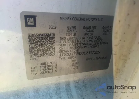 2020 Chevrolet Silverado 1500 4Wd Short Bed Rst z USA, uszkodzony, nr VIN 1GCUYEED0LZ117225